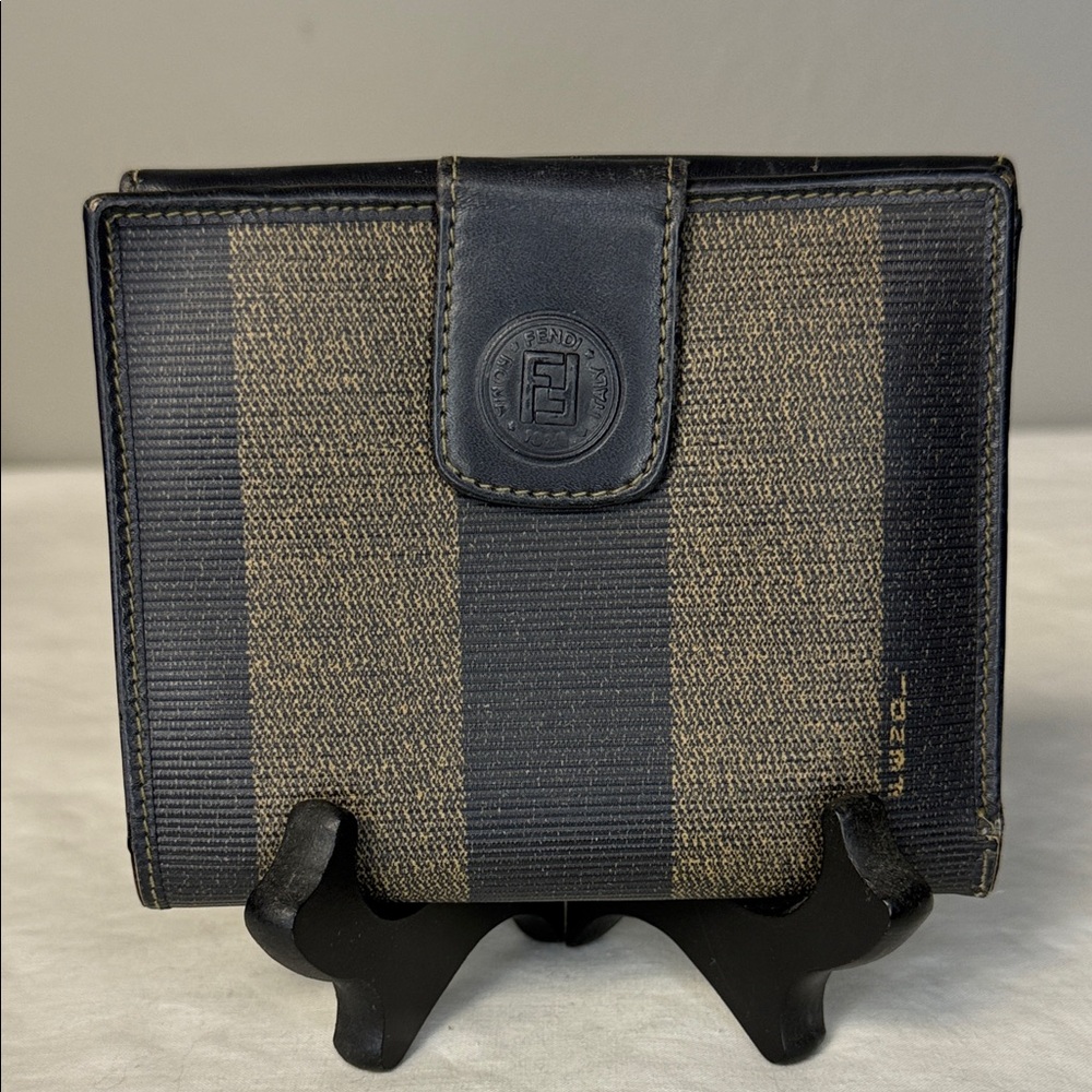 Fendi Vintage Wallet – Brown/Black Stripe – Leather Trim